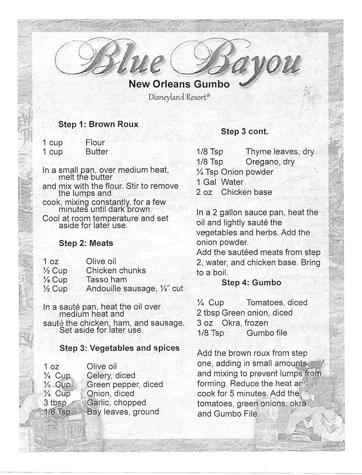 Disneyland recipes for Blue Bayou Gumbo