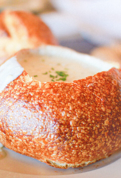 New England Clam Chowder in Sourdough Bread Bowl Recipe
