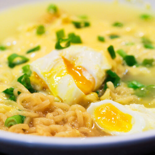 Photo of Roy Choi Ramen with green onions and poached egg