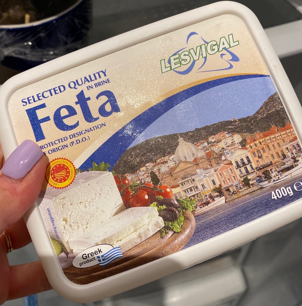 Photo of feta cheese for an authentic Greek Salad