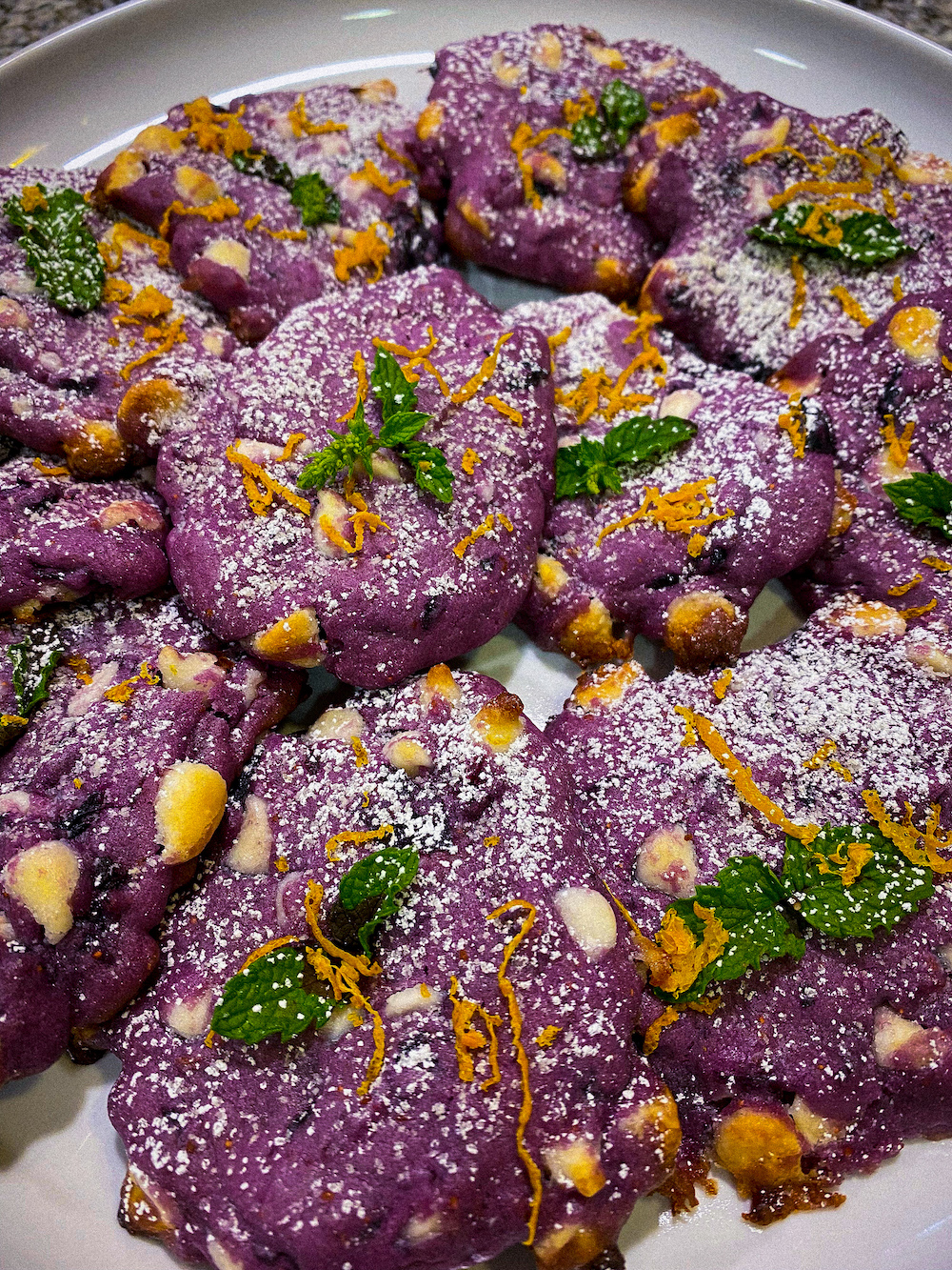Photo of blueberry cookies with mint and orange zest