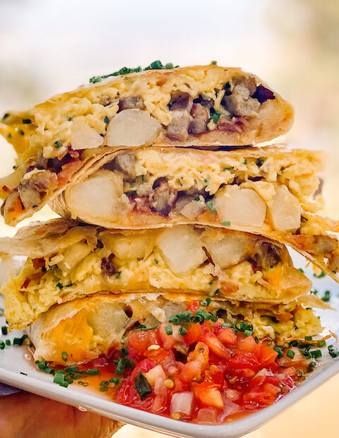 Photo of a loaded breakfast quesadilla recipe