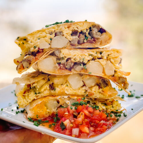 Photo of a loaded breakfast quesadilla recipe