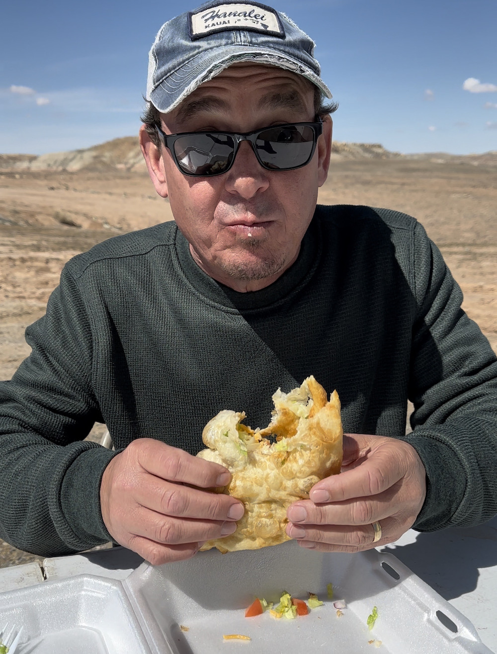 Jason eating the Navajo Tacos